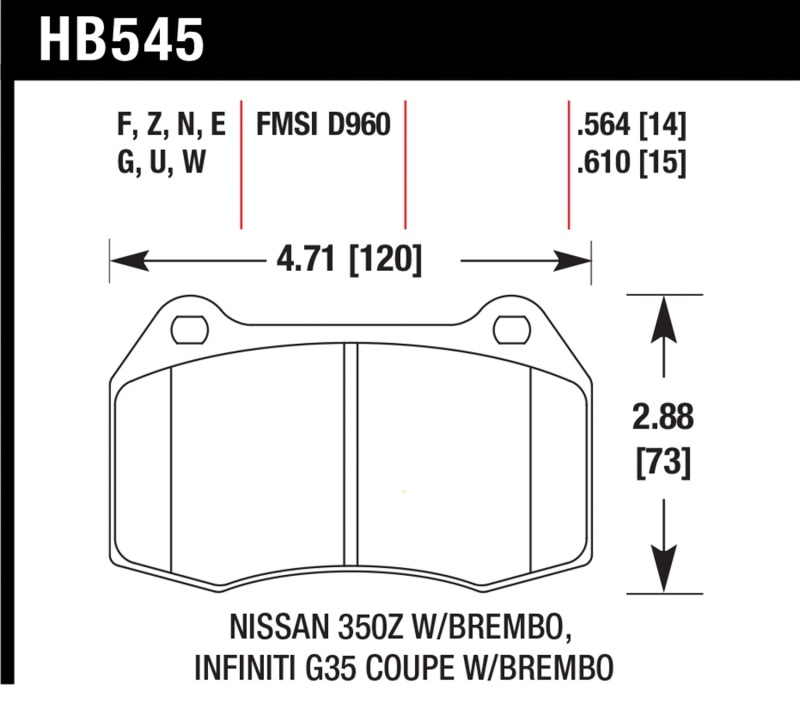 Infiniti G35 Brake Pads - Front - Hawk Performance - DTC-60 - `03-`04